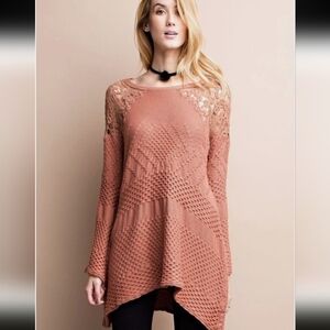Chic Lace Knit Women's Tunic - Brown